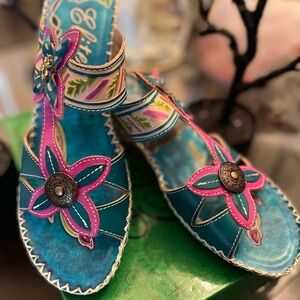 Corkys Teal and Pink Floral Sandals